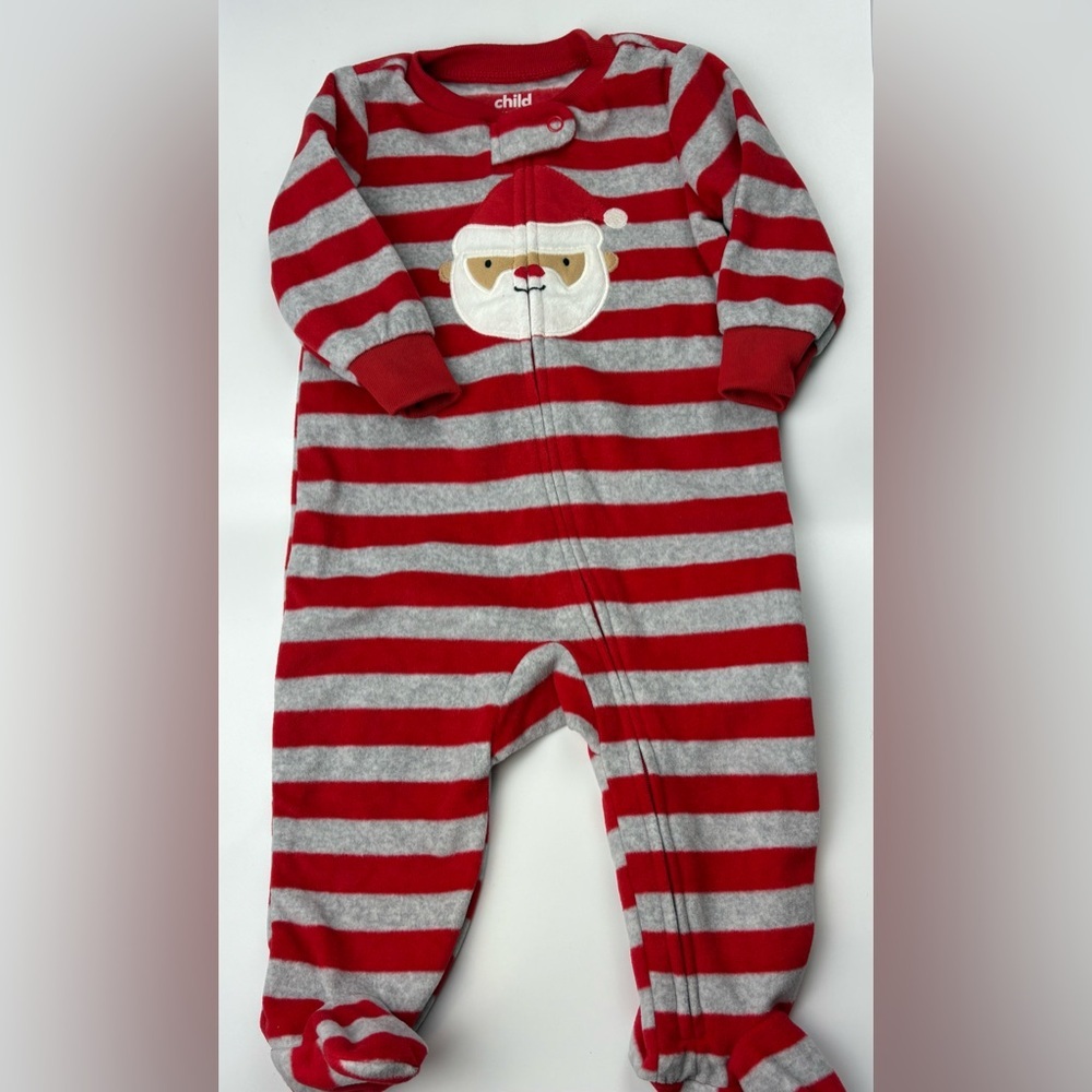 Carter’s Red& Gray Striped Santa One Piece 3-6m